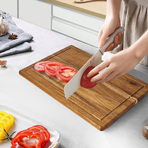 Planche à découper en bois d'acacia épaisse et grande, 2 pièces, avec pieds antidérapants, rainure pour jus et poignées - Product Image 5