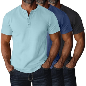 Men's Short Sleeve <b>Henley</b> T-Shirt Solid Color Knitted Casual Regular Fit V-Neck <b>Top</b> - Product Image 1