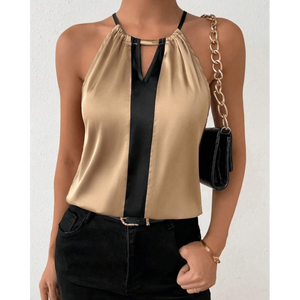 Top Halter de Satén Bicolor con Detalle Metálico - Product Image 1