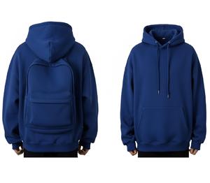 Sweat-shirt à capuche bleu pour homme en molleton bouclette, coupe décontractée, couleur unie, avec poches, idéal pour l'automne - Product Image 1
