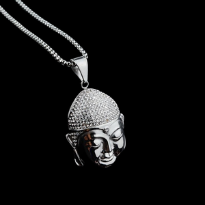 Collier avec pendentif tête de Bouddha personnalisé |   Pendentif visage de Bouddha en argent sterling 925 avec CZ |   Bijoux Hip Hop Spirituels - Product Image 1