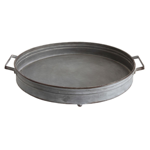 Juego de 2 bandejas decorativas de hierro galvanizado estilo rústico, bandejas redondas de metal gris con asas para mesa de café o decoración del hogar - Product Image 2