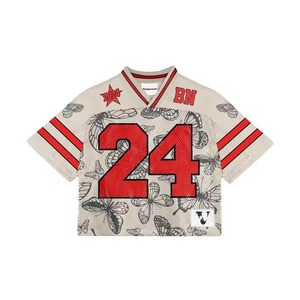 Custom Men's American Football Jersey Premium Vintage Retro Mesh Streetwear Boxy Cropped Short Breathable Mesh Sports Jersey - Product Image 5