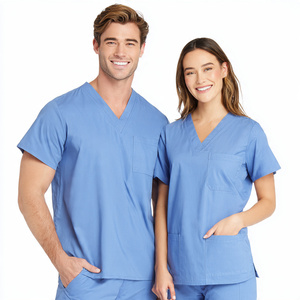 Nurses Unisex <b>Scrub</b> Shirts Hospital Uniforms Short Sleeve Knitted Breathable Comfortable - Product Image 2