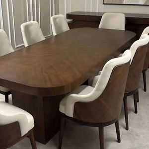 Table de conférence rectangulaire moderne Daystar Trade, plateau large en bois massif, base sculpturale sur piétement, pour 6 personnes, salle à manger - Product Image 3