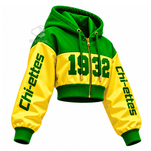 Sudadera con capucha corta con cremallera y bloques de color para mujer de Chi Eta Phi, de manga larga, con letras griegas bordadas, top universitario - Product Image 2