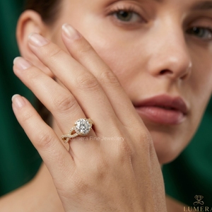 Luxury Twisted Band Lab Grown Brilliant Cut Diamond Engagement <b>Ring</b> for Women <b>925</b> Sterling <b>Silver</b> 9K-18K Gold IGI Certified - Product Image 6