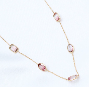 Best Selling Handmade 18K Solid Yellow Gold <b>Statement</b> Link <b>Necklace</b> Faceted Multi-Tourmaline Gemstone Trendy Women's Wedding - Product Image 4