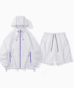 Ensemble décontracté deux pièces pour femme en polyester tricoté à motif uni, respirant, à capuche, coupe ample, tenue d'été - Product Image 2