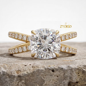 Cushion Cut Lab Grown Diamond Engagement <b>Ring</b> Sterling Silver Pave <b>Split</b> Shank Band Wedding Party Trendy 1 CT - Product Image 2