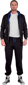 Survêtement urbain pour homme avec accents cobalt : Ensemble polaire dynamique deux pièces avec sweat à capuche zippé à doublure contrastante et coupe ajustée - Product Image 2