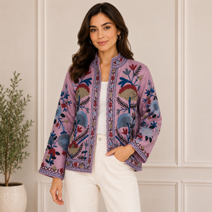 Boho Suzani Embroidered Quilted Knitted Velvet Eco-Friendly Breathable Reversible Bomber <b>Jacket</b> Wool Soft Winter Coat Letter - Product Image 1