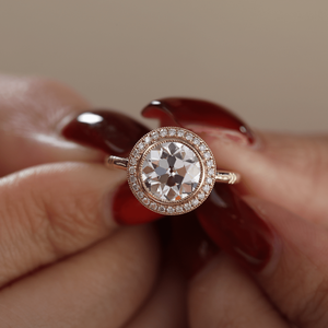 Anillo de compromiso de lujo con diamante de laboratorio de 2.5 quilates, oro amarillo macizo de 14K, estilo eduardiano, corte europeo antiguo, con halo. - Product Image 6