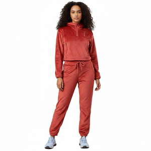 Conjunto Deportivo de Dos Piezas para Mujer, Chaqueta con Capucha y Cremallera con Pedrería y Pantalones Deportivos de Felpa Antibacterianos de Poliéster/Algodón - Product Image 3