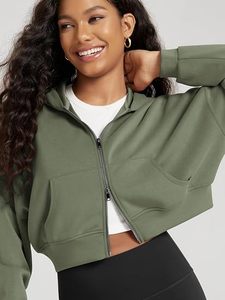 Sudadera Corta con Capucha Roja para Mujer, de Manga Larga, Tejida, con Cierre, Informal, de Invierno, Transpirable, de Poliéster, de Secado Rápido - Product Image 4