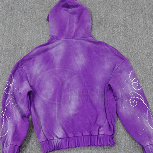 Sweat-shirt à capuche décontracté pour homme, effet délavé, avec strass, streetwear personnalisé, marque privée sur mesure - Product Image 2