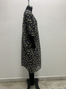 Vestido de Gasa con Estampado Floral para Mujer, Cuello Chal, Manga Tres Cuartos, Holgado, Midi, Casual, de Verano - Product Image 3