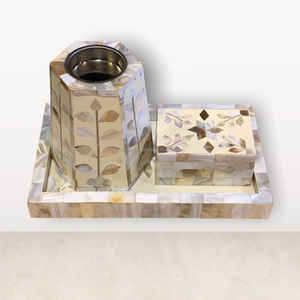 Brûleur d'encens arabe Mabkhara pour la fragrance d'intérieur, cadeaux pour l'Aïd Moubarak et le Ramadan, artisanat exclusif en nacre - Product Image 2