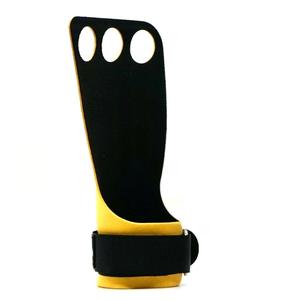Poignées de musculation personnalisées OEM en cuir suédé jaune à 3 trous, sangles de soutien pour poignets, protections de paume pour haltères et soulevés de terre - Product Image 2