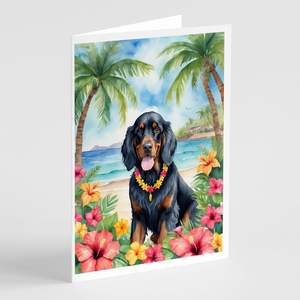 Whimsical Gordon Setter Luau Tarjetas de felicitación Paquete de 8 A7 Tamaño 5x7 Tarjetas de notas en blanco con sobres - Product Image 1