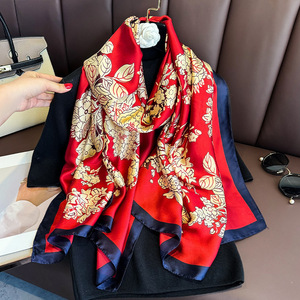 OEM High Quality Breathable Satin <b>Silk</b> Square Shawl for Women Stretchy Scarf Multi-Functional Casual for Autumn - Product Image 6