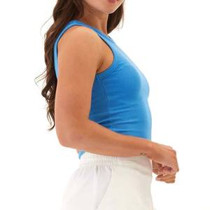Women Blue Knitted Sleeveless Tank <b>Top</b> O Neck Casual Breathable Solid Color Style - Product Image 1