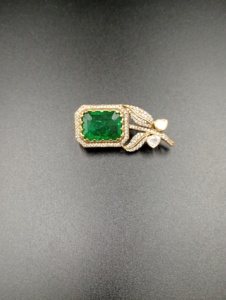 Emerald Cut Green Stone Silver <b>Gold</b> Plated Unisex Flower Design Brooch Moissanite Polki Leaves <b>Clothes</b> Fashion Jewelry Gift - Product Image 6