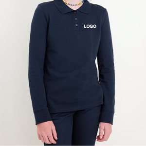 Chemises polo d'uniformes scolaires pour enfants en tissu piqué à manches longues avec logo personnalisé de couleur bleu clair - Product Image 5