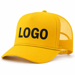 Yellow 6-Panel Trucker <b>Hat</b> Mesh Back Breathable Adjustable Unisex Casual <b>Cap</b> Logo Front Panel Spring Summer - Product Image 1