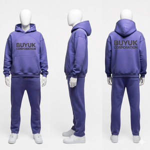 Sudadera con capucha y pantalones de chándal para hombre, estilo urbano, con lavado ácido, estampado puff, personalizados, de algodón ecológico, informales, tipo jogger - Product Image 2