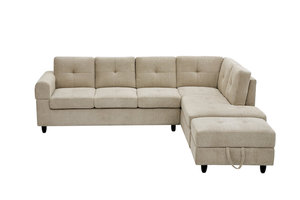 Divano Sezionale a <span class=keywords><strong>L</strong></span> Salvaspazio <span class=keywords><strong>2026</strong></span> con Contenitore Nascosto, Divano Moderno in Tessuto con Struttura in Legno Massello, Arredamento per Soggiorno - Product Image 2