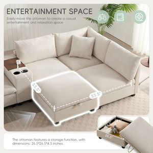 Divano Sezionale Modulare Oversize 140 con Consolle Contenitore Mobile, Tasche Rimovibili e Portabicchieri Ampio per Soggiorno - Product Image 6
