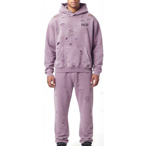 Conjunto Deportivo de Invierno con Capucha, Estilo Desgastado, 100% Algodón, Transpirable, Moderno, Casual, Elegante y Cómodo para Hombre - Product Image 1