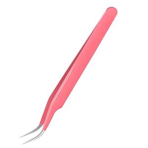 Pince à épiler pour cils à pointe incurvée rose, en acier inoxydable, précision, pointe lisse, manche long - Product Image 5