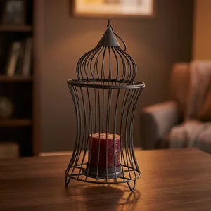 Porte-bougie en fer, forme cylindrique, résistant à la chaleur, décoration pour la maison - Product Image 1