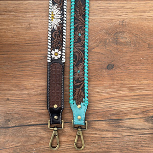 Correa de guitarra de cuero texturizado turquesa occidental correa de bandolera de repuesto de cuero genuino con broche de acabado de latón antiguo - Product Image 4