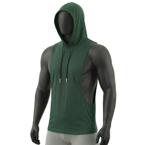 HYPEN SPORTS Men 100% Cotton Anti-Pilling Vintage Knitted Hooded Tank Top Custom Vest Fitness Gym Wear Breathable <b>Back</b> Front - Product Image 6