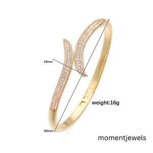 Gold Color Open Cuff <b>Bangle</b> Zircon Inlaid Geometric Bracelet 18K Gold Plated <b>Copper</b> Jewelry for Wedding Party - Product Image 6