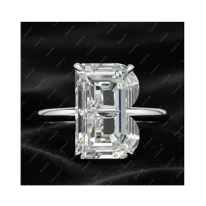 Anillo Solitario de Plata de Ley 925 con Letra Inicial B de Diamante Cultivado en Laboratorio con Certificación GIA IGI DEF VVS VS, Regalo para Él - Product Image 1