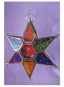 2026 Christmas Home Decorations Colorful Floral Glass Hanging <b>Star</b> Tea <b>Light</b> Candle Holder - Product Image 2