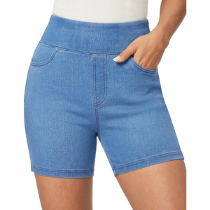 Shorts de Mezclilla de Cintura Alta para Mujer, Color Azul Sólido, Casuales, Transpirables, con Bolsillos, Corte Recto, Precio de Fábrica, OEM, ODM - Product Image 1