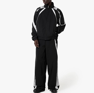 <b>Men's</b> Reflective Nylon Windbreaker Tracksuit Streetwear Zip Up Two Piece <b>Jacket</b> Pants Set - Product Image 3