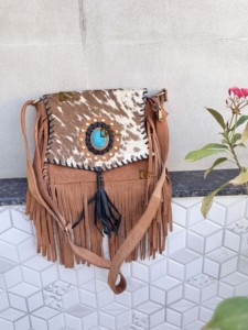 <b>Unique</b> Designer 2026 Suede Leather Fringe Handbag Western Hair On Hide Cross Body Gems Stone Women Sling <b>Unique</b> Designer Purse - Product Image 3