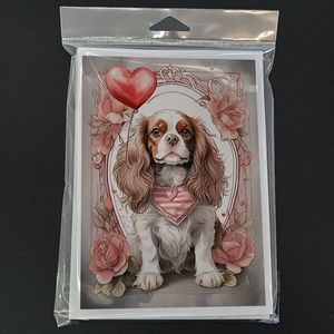 Cavalier Spaniel Valentine Roses Whimsical A7 Tarjetas de felicitación Paquete de 8 tarjetas de notas en blanco con sobres Tamaño 5x7 - Product Image 3