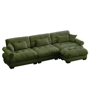 Divano Componibile in Velluto Super Confortevole e Oversize con Pouf Mobile, Braccioli Imbottiti e Tasche Profonde per Soggiorno - Product Image 5
