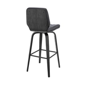 Taburete giratorio Renee de 26 pulgadas en piel sintética gris y madera negra, muebles duraderos y elegantes - Product Image 5