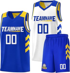Maillot de basketball personnalisé avec nom, numéros et logo brodés, transfert thermique, réversible, respirant, en sergé, avec sangle réglable, coupe courte - Product Image 3