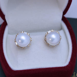 Pendientes de Perlas Redondas Blancas de Agua Dulce de 11-12 mm al por Mayor, Pendientes de Plata de Ley S925 con Luz Brillante, Estilo Moderno y Elegante - Product Image 1