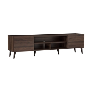 Modern <b>Laminated</b> Board TV Cabinet Cocoa Finish Low board Media Console Entertainment Center with Double Storage Open Doors - Product Image 1