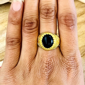 Latest Design <b>Boho</b> Tribal Gemstone <b>Ring</b> Tribal Brass <b>Rings</b> for Women 18k Gold Plated Chevron Onyx Jewelry for Wholesale/OEM/ODM - Product Image 6
